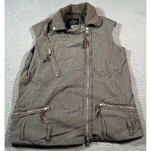 AllSaints Vest Womens 10 Gray Brown Belt Loop Asymmetrical‎ Zip Motorcycle Biker